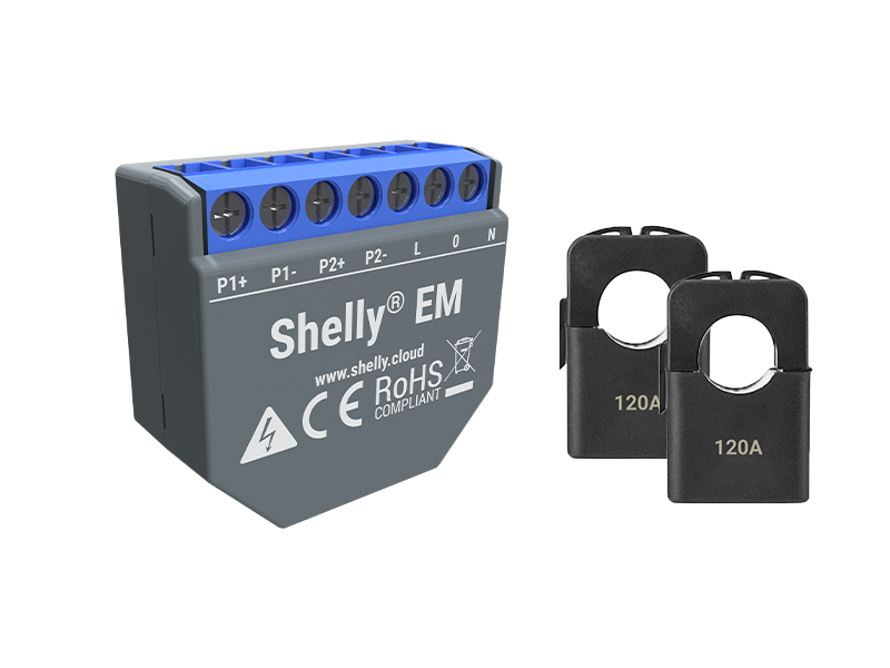 Shelly EM + 50A Clamp | Wi-Fi-Operated Smart Energy Meter and Contactor  Control Relay Switch | Home Automation | Works with Alexa & Google Home |  iOS
